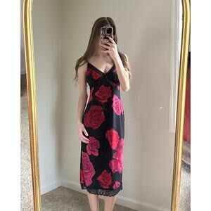Vintage Y2K 90s Wet Seal Floral Rose Black Lace Dress